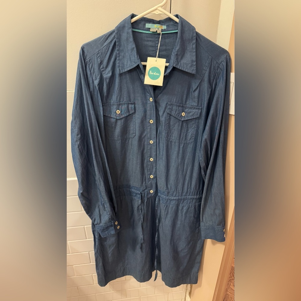 NWT Boden Blue Shirt Dress size 12